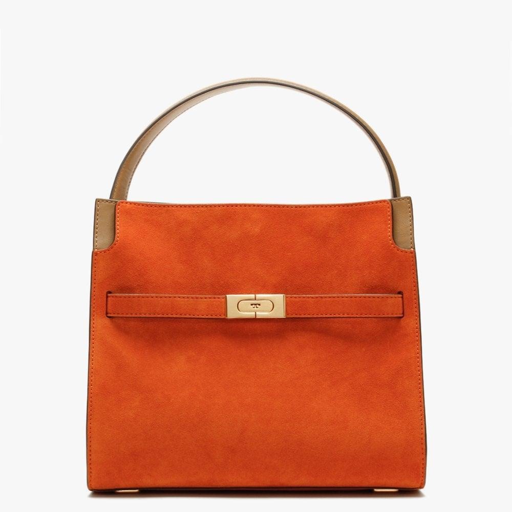 Tory Burch Orange Lee Radziwill Small Suede Double Bag